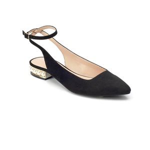 Crown & Ivy Black Suede Eleanor Pearl Sling Back Shoes size 8